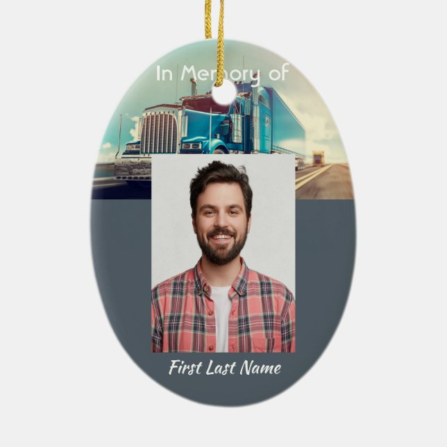 Memorial Foto Keepake Semi Truck Trailer Keramik Ornament (Hinten)