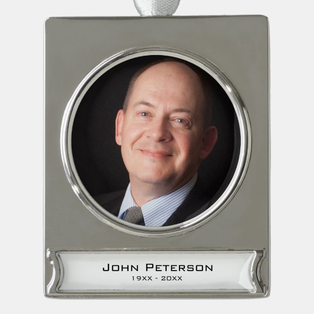 Memorial Foto Personalisiert Banner-Ornament Silber (Vorderseite)