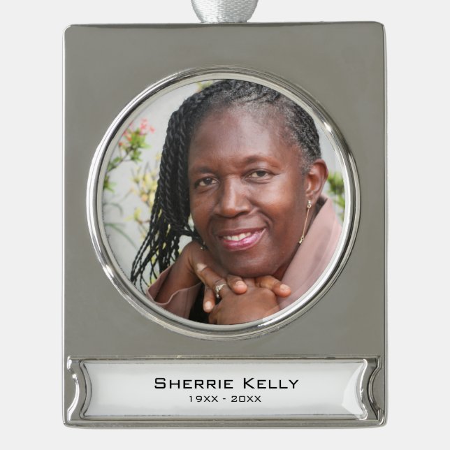 Memorial Foto Personalisiert Banner-Ornament Silber (Vorderseite)