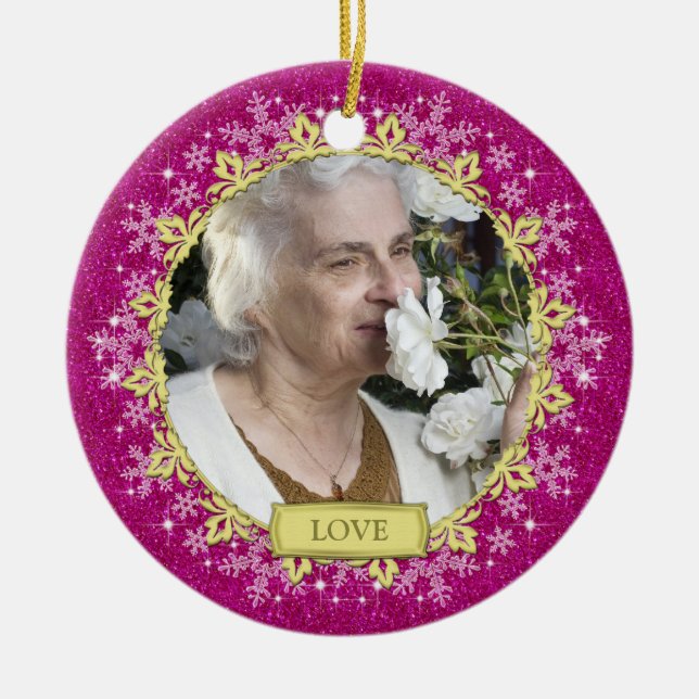 Memorial Foto Pink Snowflakes Weihnachten Keramikornament (Vorne)