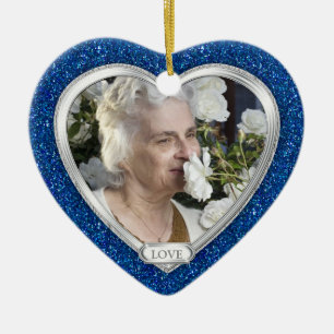 Memorial Foto Royal Blue Silver Herz Weihnachten Keramik Ornament