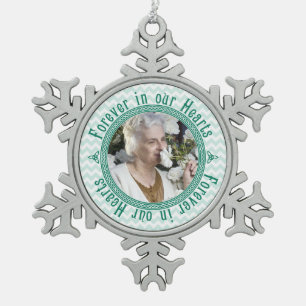 Memorial Foto Weihnachten Celtic Knot Aquamarin Schneeflocken Zinn-Ornament