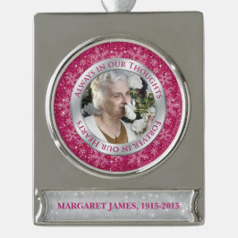 Memorial Foto Weihnachten Rosa Silberschneeflocke Banner-Ornament Silber