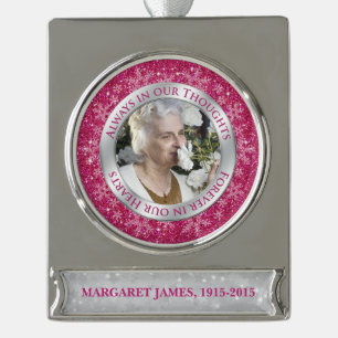 Memorial Foto Weihnachten Rosa Silberschneeflocke Banner-Ornament Silber
