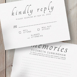 Memorial Funeral Classic Memories Kindly Reply RSVP Karte