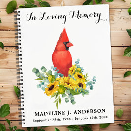 Memorial Funeral Guestbook Kardinal Sunflowers Notizbuch