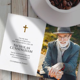 Memorial Funeral Modern and Simple Cross Photo Dankeskarte