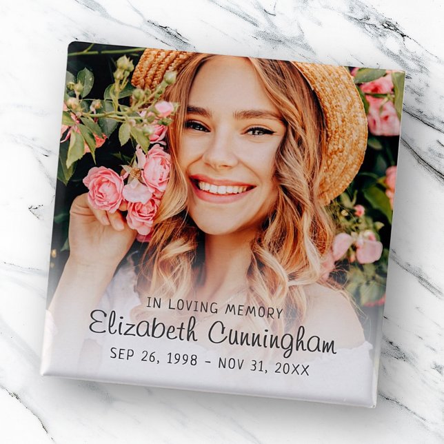 Memorial Funeral Modern Simple Cursive Foto Button (Von Creator hochgeladen)