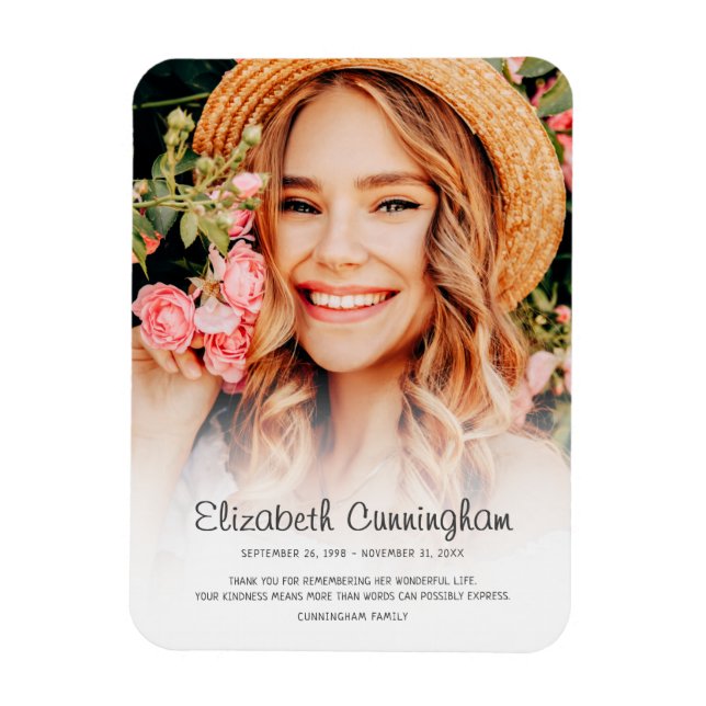 Memorial Funeral Modern Simple Cursive Foto Magnet (Vertikal)