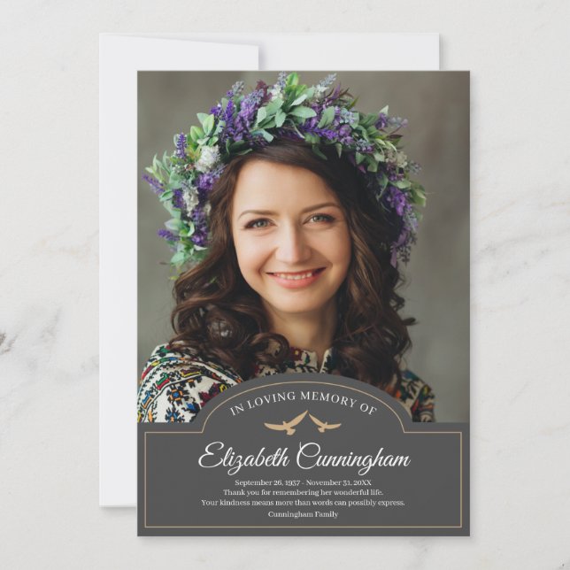 Memorial Funeral Monogram Classic Foto Dankeskarte (Vorderseite)