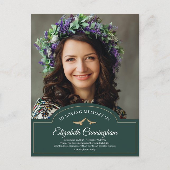 Memorial Funeral Monogram Classic Foto Vielen Dank Postkarte (Vorderseite)