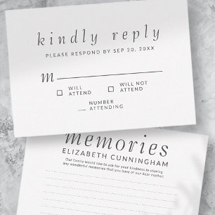 Memorial Funeral Simple Memories Kindly Reply RSVP Karte