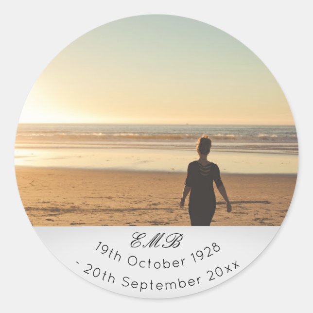 Memorial Funerary Monogram Foto Runder Aufkleber (Vorderseite)