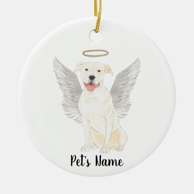 Memorial für das Beileid "White Pitbull Staffy" Keramik Ornament (Vorne)