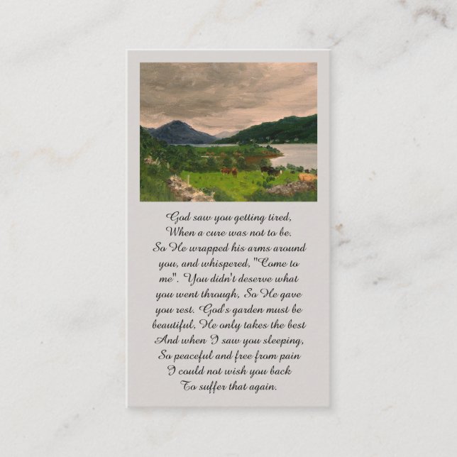 Memorial Green Orange Blue Sympathy Card Visitenkarte (Vorderseite)