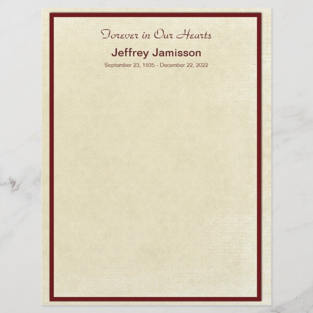 Memorial Guest Book Filler Paper Seiten, Creme (Vorderseite)
