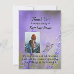 Memorial Hummingbird Lavender Vielen Dank Dankeskarte