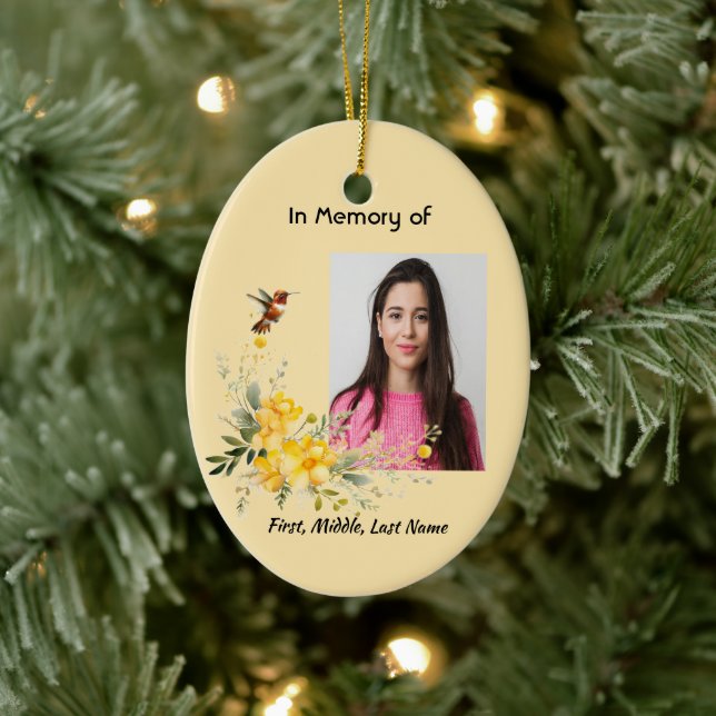 Memorial Hummingbird Yellow Roses Keramik Ornament (Baum)