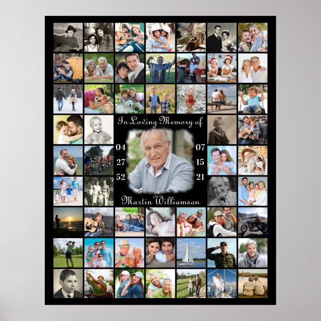 Memorial IN LIVING MEMORY 55 FotoCollage Black Poster (Vorne)