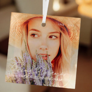 Memorial in Love Memory Modern Heart Foto Ornament Aus Glas