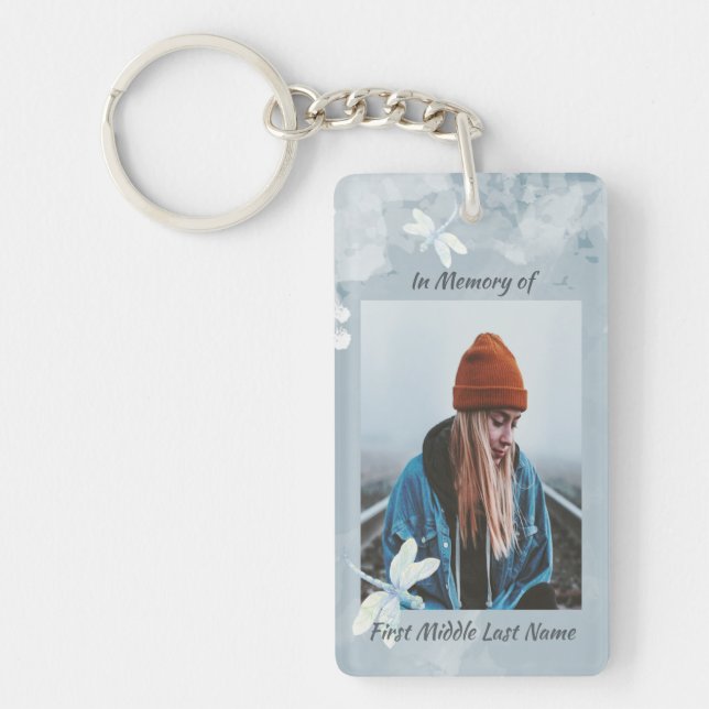 Memorial Keepake Dragonfly White Blume Schlüsselanhänger (Vorderseite)