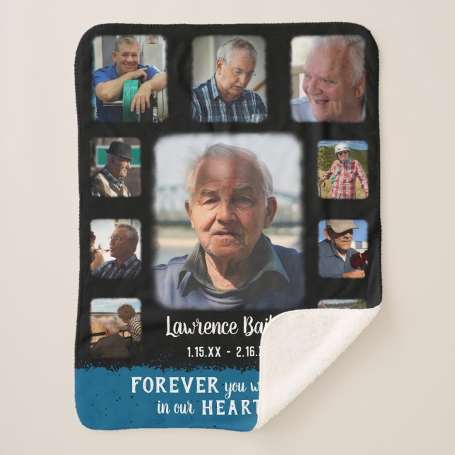 Memorial Keepake Edge Fade Foto Collage Bk Blue Sherpadecke (Vorderseite)