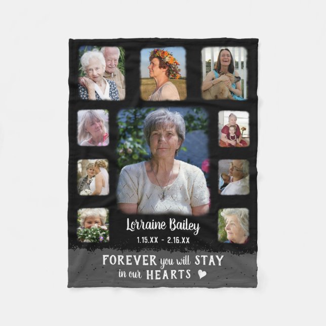 Memorial Keepake Edge Fade Foto Collage Blk Grau Fleecedecke (Vorderseite)
