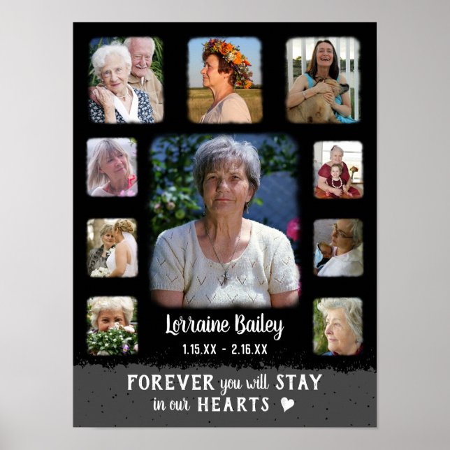 Memorial Keepake Edge Fade Foto Collage Blk Grau Poster (Vorne)