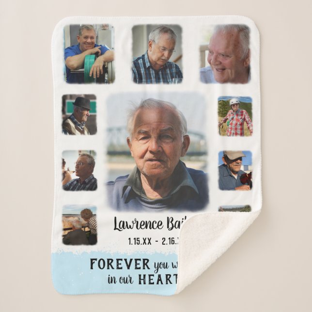 Memorial Keepake Edge Fade Foto Collage Blue Sherpadecke (Vorderseite)