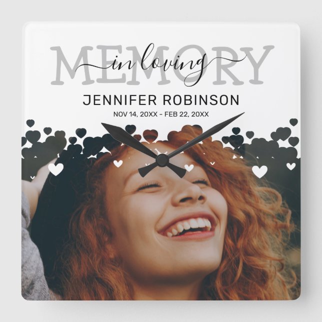 Memorial Keepake Foto Quadratische Wanduhr (Vorderseite)