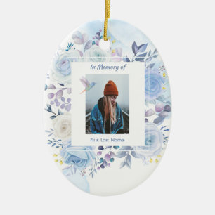Memorial Keepake Hummingbird Blue Rose Keramik Ornament
