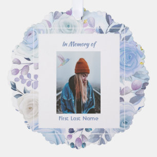 Memorial Keepake Hummingbird Blue Rose Ornament Karte