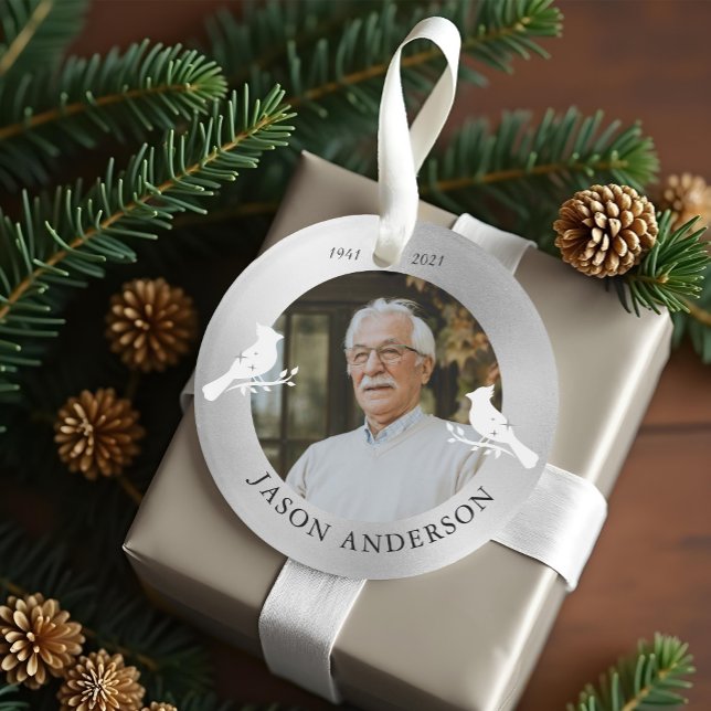 Memorial Keepake Kardinal Bird Imitats Silver Foto Ornament (Memorial Keepsake Cardinal Bird Faux Silver Photo Ornament)