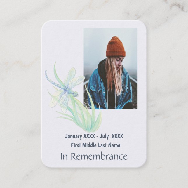 Memorial Keepake Memorial Dragonfly Visitenkarte (Vorderseite)