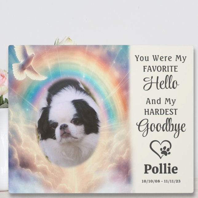 Memorial Keepake Watercolor Rainbow-Foto Fotoplatte (Pet Memorial Keepsake Watercolor Rainbow Photo Plaque Cat Dog)