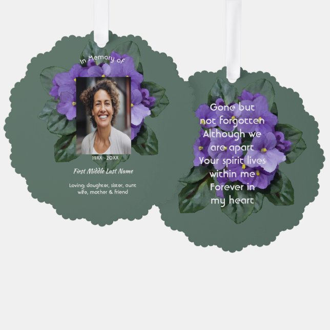 Memorial Keepsake African Violet Ornament Karte (Vorderseite/Rückseite)