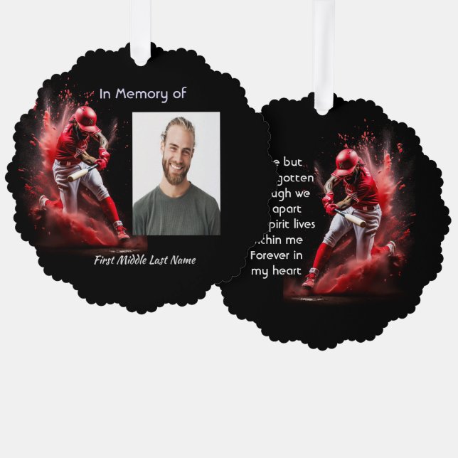 Memorial Keepsake Baseball Softball  Ornament Karte (Vorderseite/Rückseite)