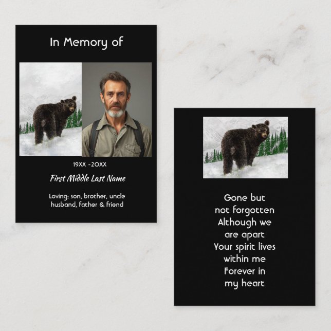 Memorial Keepsake Black Bear Animal Visitenkarte (Vorne/Hinten)