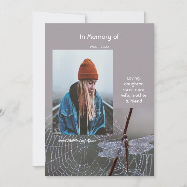 Memorial Keepsake  Card Dragonfly Dewdrops Einladung (Vorderseite)