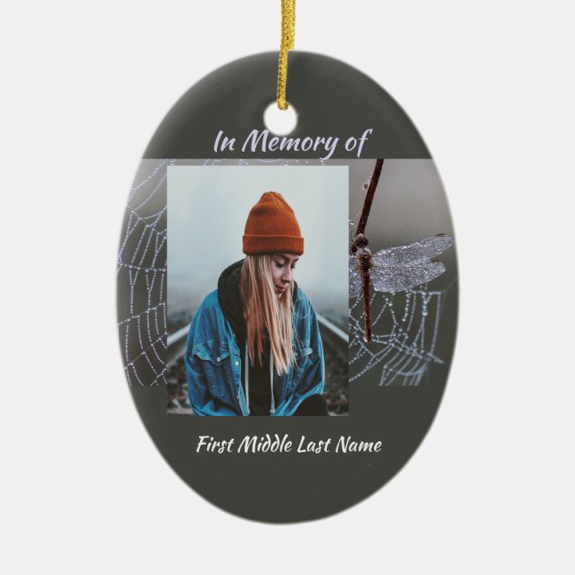 Memorial Keepsake  Card Dragonfly Dewdrops Keramik Ornament (Vorne)