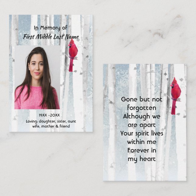 Memorial Keepsake Cardinal Bird Visitenkarte (Vorne/Hinten)