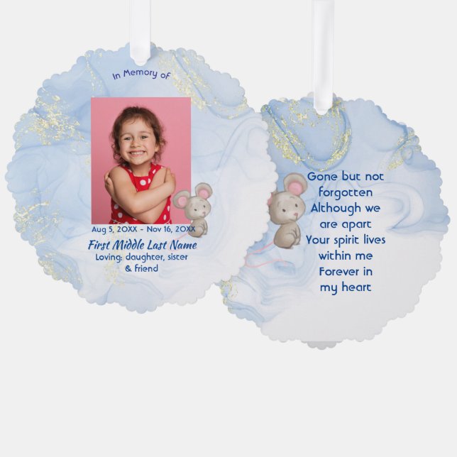 Memorial Keepsake Cute Little Mouse Children Ornament Karte (Vorderseite/Rückseite)