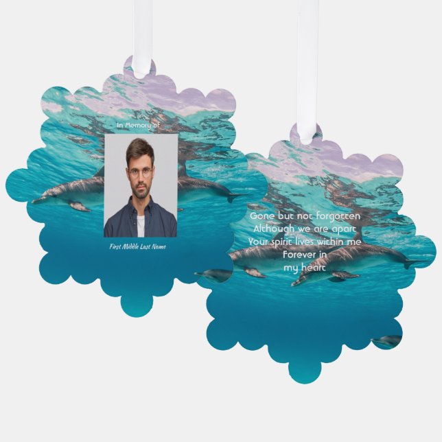 Memorial  Keepsake Dolphins Underwater Ocean Ornament Karte (Vorderseite/Rückseite)