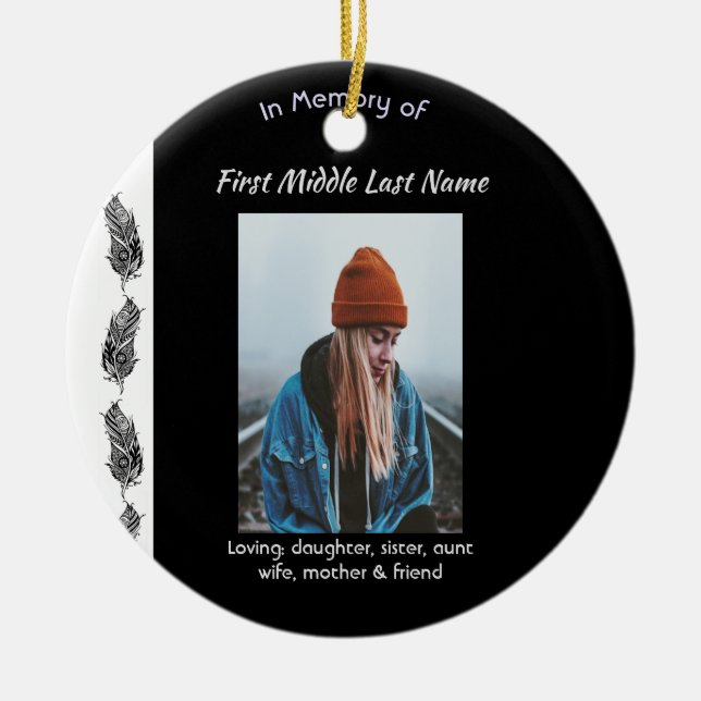 Memorial Keepsake Feather Tribal Boho  Keramik Ornament (Vorne)