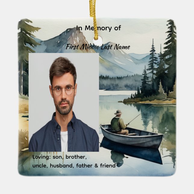 Memorial Keepsake Fishing Lake in Boat Keramikornament (Vorderseite)