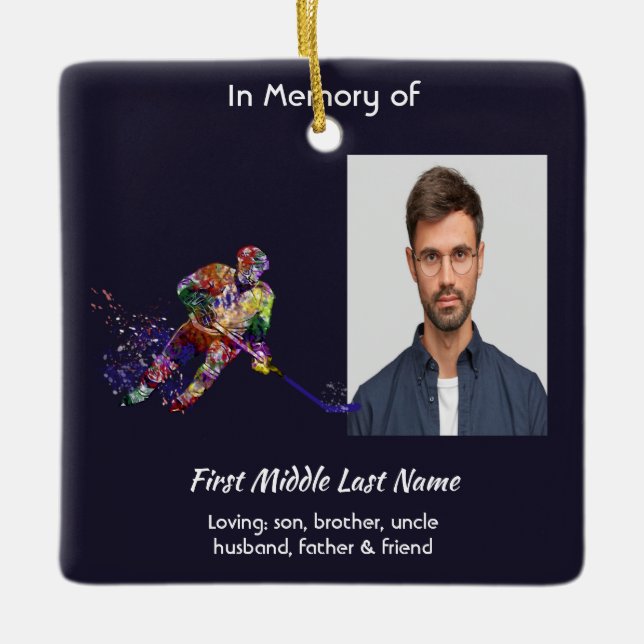 Memorial Keepsake Hockey Player Sport Keramikornament (Vorderseite)