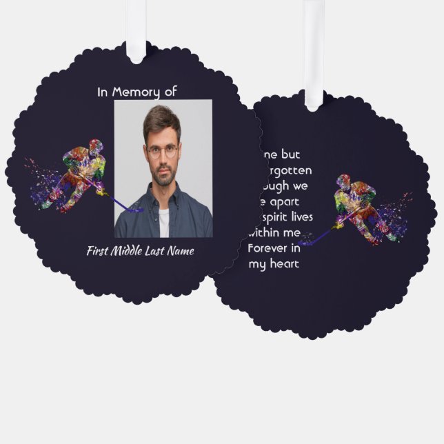 Memorial Keepsake Hockey Player Sport Ornament Karte (Vorderseite/Rückseite)