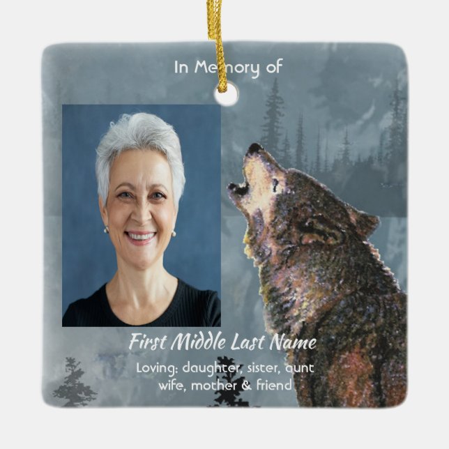 Memorial Keepsake Howling Wolf Art Keramikornament (Vorderseite)
