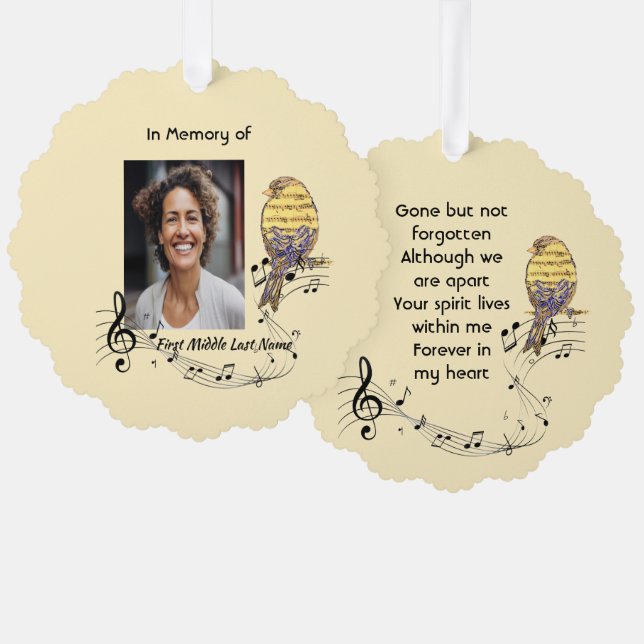  Memorial Keepsake Music Bird Ornament Karte (Vorderseite/Rückseite)