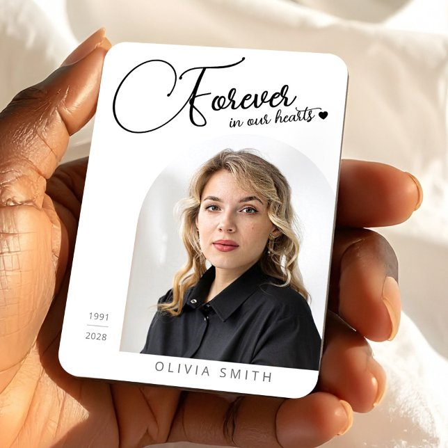 Memorial Keepsake Photo Elegant Minimalist Funeral Magnet (Memorial Photo Elegant Minimalist Funeral Keepsake Magnet, Forever In Our Hearts)